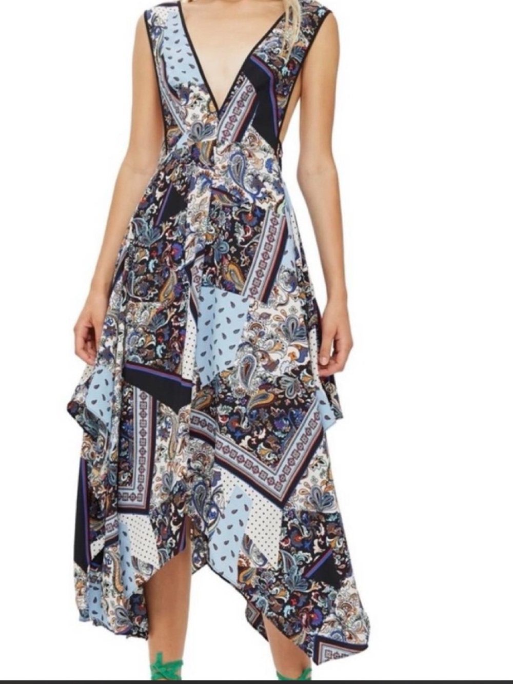 Topshop Paisley Handkerchief Hem Pinafore Midi Dress Size 2